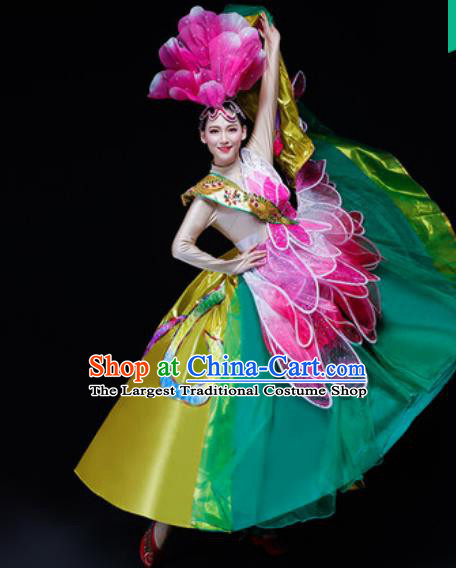 Chinese Traditional Classical Dance Costume Folk Dance Lotus Dance Green Dress for Women