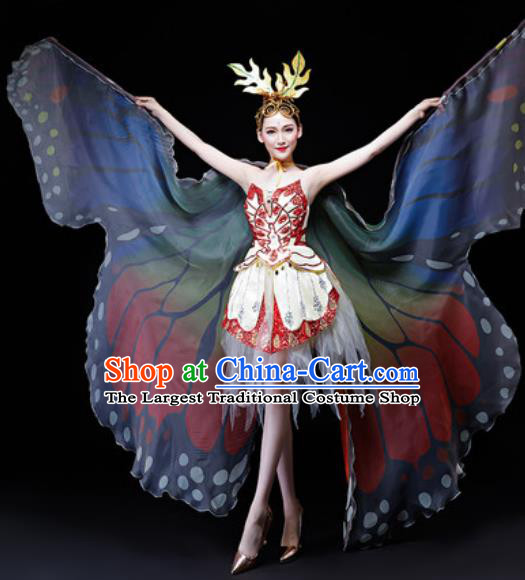 Professional Opening Dance Costume Modern Butterfly Dance Stage Performance Red Dress for Women