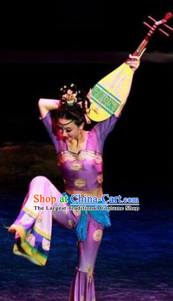 Chinese Traditional Folk Dance Costume Lute Dance Classical Dance Purple Clothing for Women