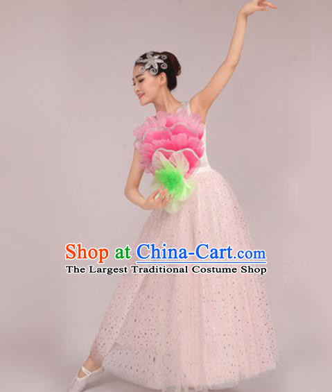Chinese Classical Dance Costume Traditional Folk Dance Peony Dance White Dress for Women