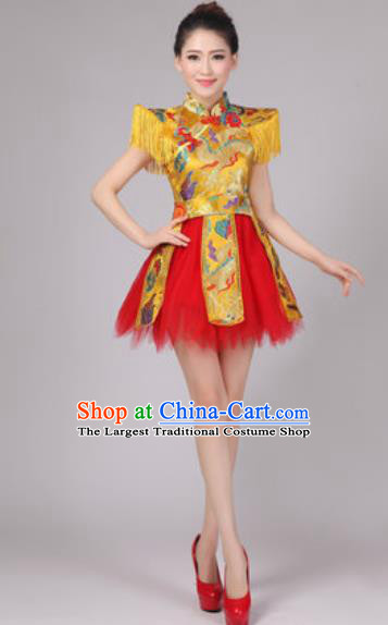 Chinese Classical Dance Drum Dance Costume Traditional Folk Dance Yangko Yellow Dress for Women