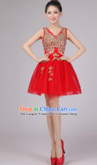 Professional Modern Dance Red Bubble Dress Opening Dance Stage Performance Costume for Women