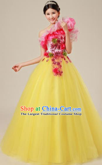 Top Grade Waltz Dance Compere Costume Modern Dance Stage Performance Yellow Dress for Women