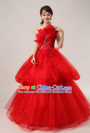 Top Grade Waltz Dance Compere Red Costume Modern Dance Stage Performance Dress for Women
