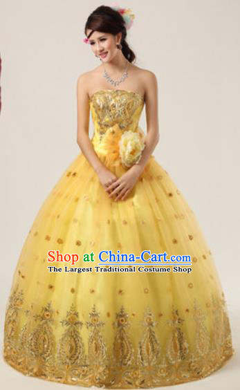 Top Grade Compere Costume Waltz Dance Modern Dance Stage Performance Yellow Dress for Women