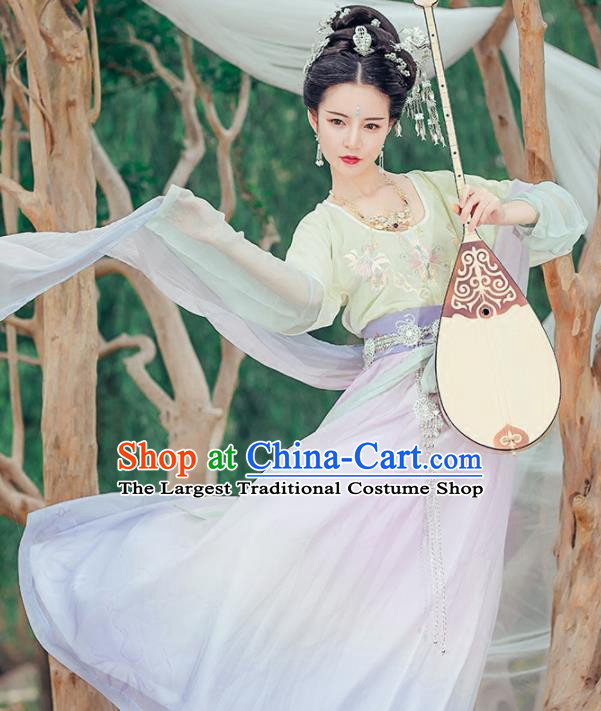 Chinese Ancient Flying Apsara Embroidered Costumes Traditional Tang Dynasty Princess Hanfu Dress for Women