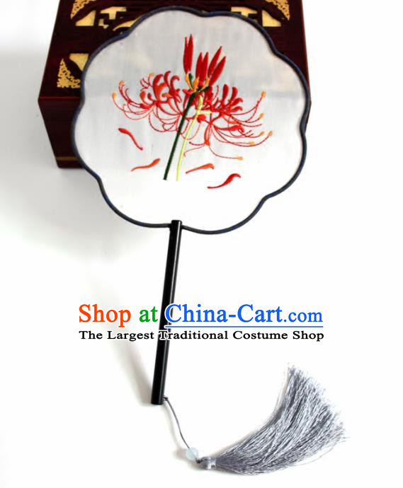 Chinese Ancient Silk Fans Traditional Embroidered Lycoris Palace Fans for Women