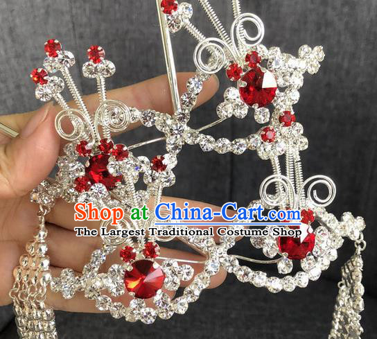 Chinese Traditional Beijing Opera Hair Accessories Ancient Red Crystal Hairpins for Women