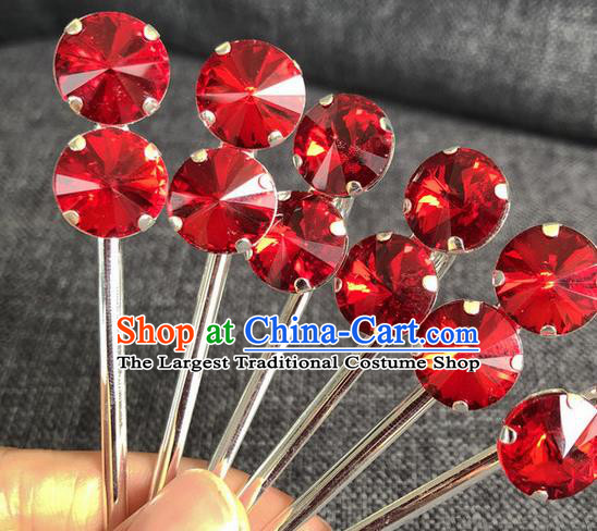 Chinese Traditional Peking Opera Diva Red Crystal Hair Accessories Ancient Princess Hairpins for Women