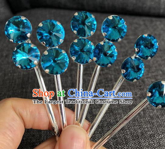 Chinese Traditional Peking Opera Diva Blue Crystal Hair Accessories Ancient Princess Hairpins for Women