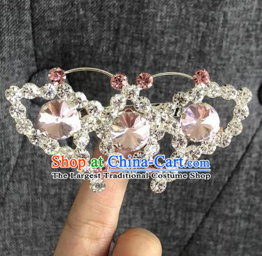 Chinese Traditional Peking Opera Diva Pink Crystal Butterfly Brooch Jewelry Accessories Ancient Princess Breastpin for Women
