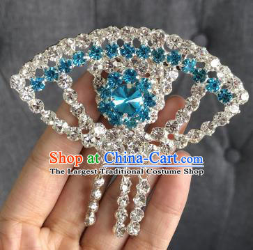 Chinese Traditional Peking Opera Diva Blue Crystal Fanshaped Brooch Jewelry Accessories Ancient Princess Breastpin for Women