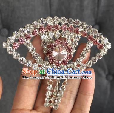 Chinese Traditional Peking Opera Diva Pink Crystal Fanshaped Brooch Jewelry Accessories Ancient Princess Breastpin for Women