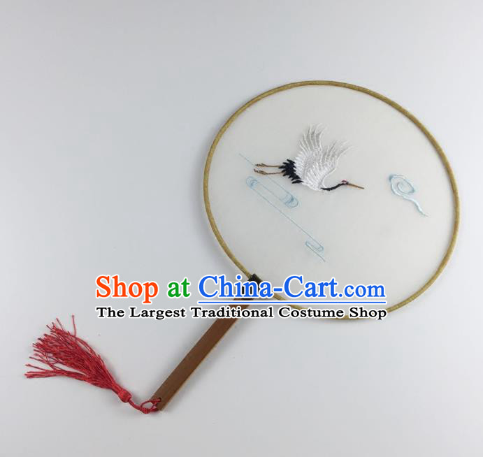 Chinese Ancient Princess Palace Fans Traditional Embroidered Crane Round Fans for Women