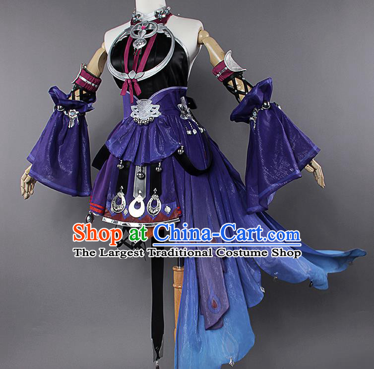 Chinese Traditional Cosplay Kung Fu Instructor Costumes Ancient Swordswoman Purple Dress for Women