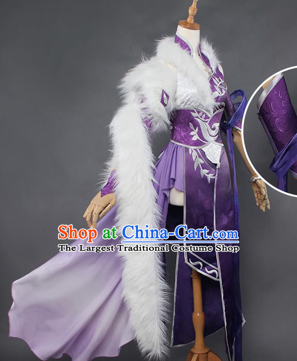Top Grade Chinese Cosplay Costumes Ancient Swordswoman Purple Dress for Women