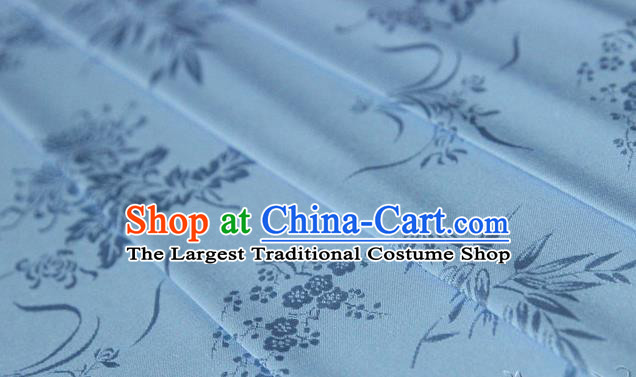 Asian Chinese Traditional Pattern Light Blue Silk Fabric Ancient Hanfu Jacquard Brocade Fabric Drapery Material