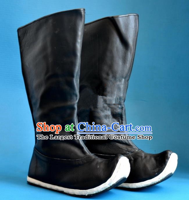 Chinese Traditional Beijing Opera Takefu Shoes Ancient Swordsman Black Leather Boots for Men