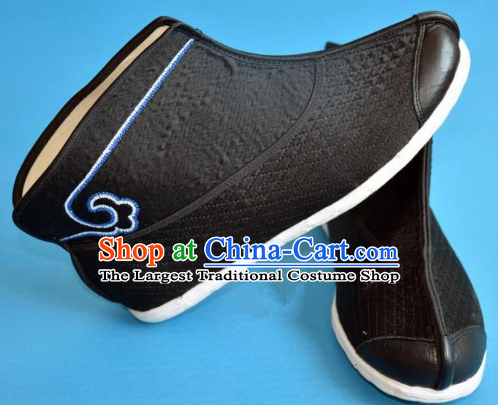 Chinese Traditional Beijing Opera Swordsman Shoes Ancient Song Dynasty Knight Black Boots for Men