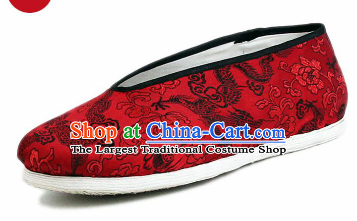 Chinese National Shoes Traditional Cloth Shoes Red Satin Shoes for Men