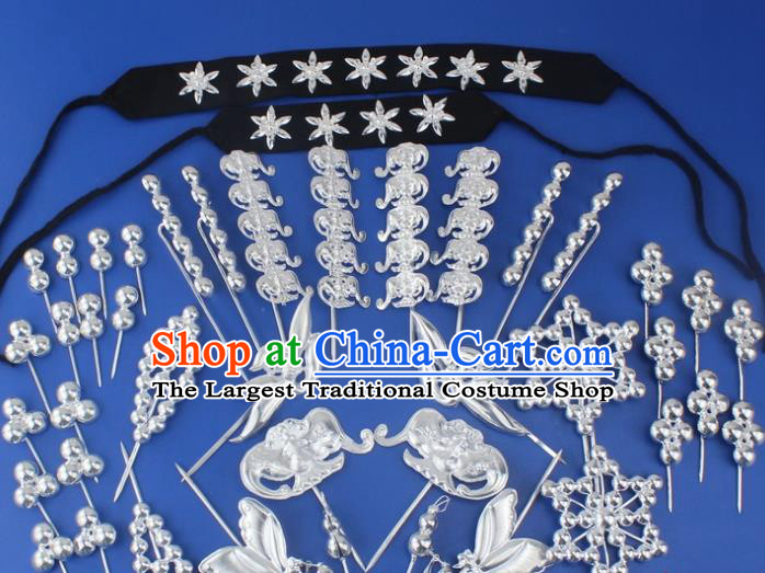 Chinese Traditional Peking Opera Actress Hair Accessories Ancient Sliver Hairpins Complete Set for Women