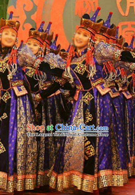 Chinese Traditional Ethnic Costumes Stage Performance Mongolian Minority Nationality Dance Purple Dress for Women