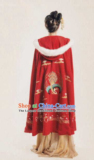 Chinese Traditional Costume Ancient Ming Dynasty Princess Embroidered Red Cloak for Women