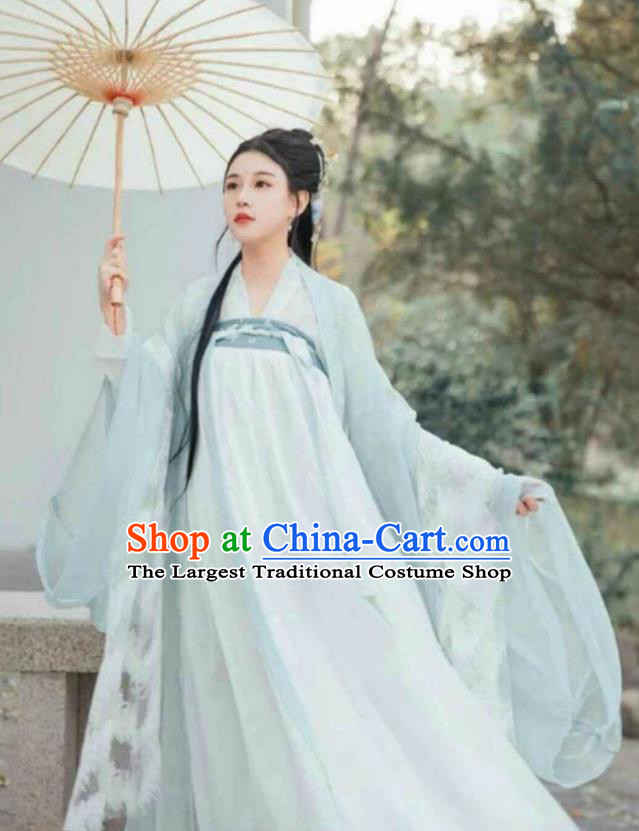 Chinese Traditional Green Hanfu Dress Ancient Tang Dynasty Princess Embroidered Costumes for Women