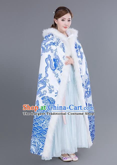 Chinese Traditional Costumes Ancient Princess Hanfu Dragons Cloak for Women