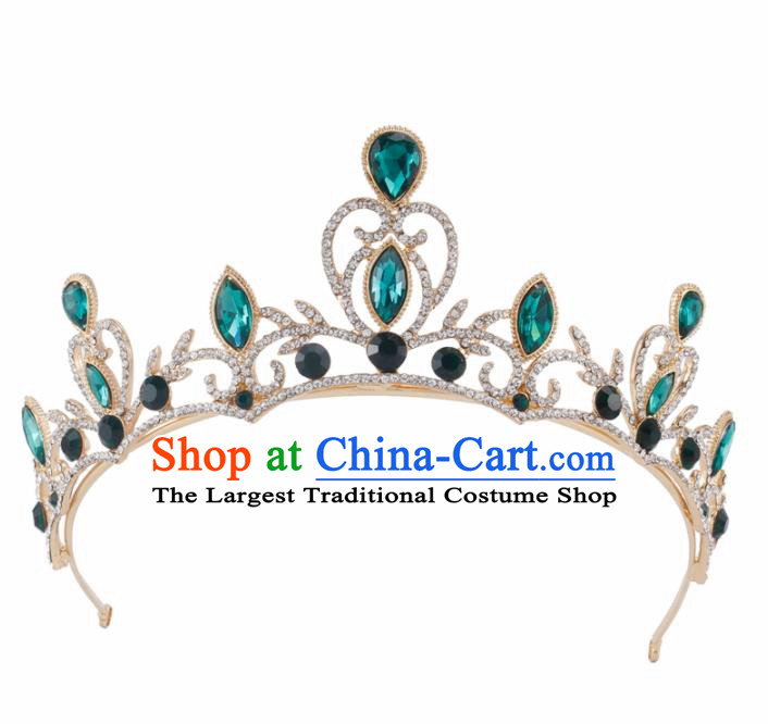 Baroque Wind Hair Accessories Princess Retro Green Crystal Golden Royal Crown for Women