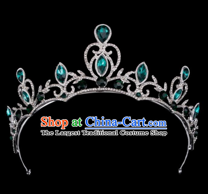 Baroque Wind Hair Accessories Princess Retro Green Crystal Argent Royal Crown for Women
