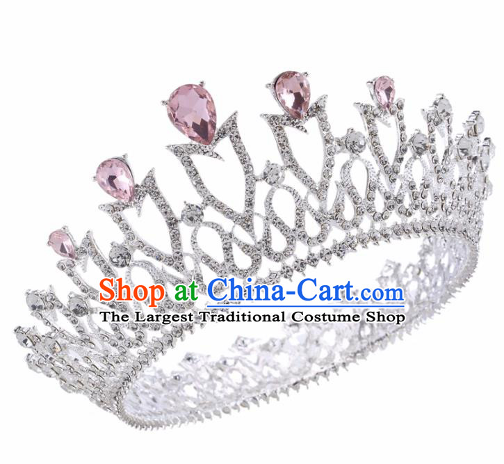 Top Grade Baroque Retro Wedding Hair Accessories Bride Pink Crystal Royal Crown for Women