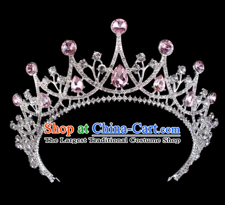 Baroque Wind Retro Hair Accessories Bride Pink Rhinestone Round Royal Crown for Women