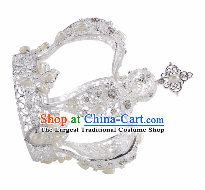 Top Grade Baroque Queen White Royal Crown Bride Crystal Retro Wedding Hair Accessories for Women