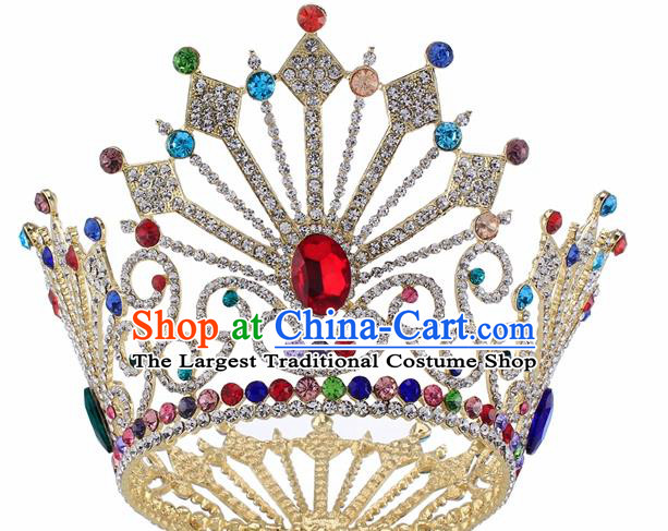 Top Grade Baroque Queen Colorful Crystal Royal Crown Bride Retro Wedding Hair Accessories for Women