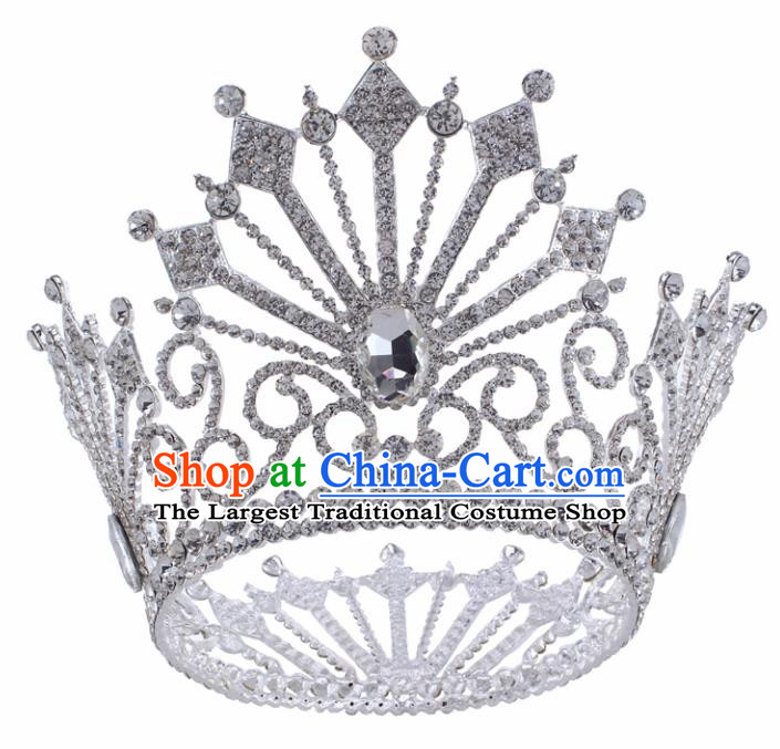 Top Grade Baroque Queen Crystal Argent Royal Crown Bride Retro Wedding Hair Accessories for Women