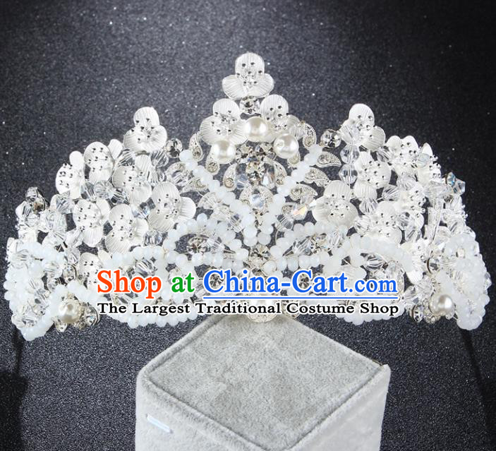 Top Grade Baroque Style Handmade Pearls Flowers Royal Crown Bride Retro Wedding Hair Accessories for Women