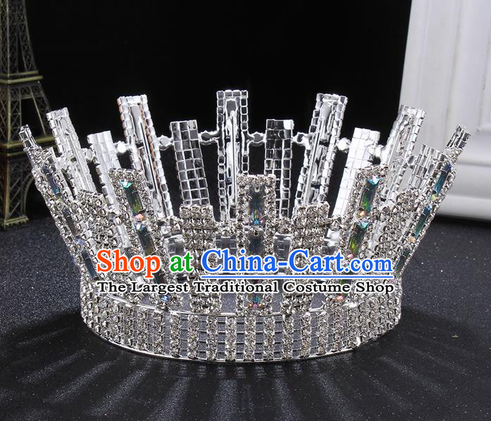 Top Grade Handmade Wedding Crystal Round Royal Crown Baroque Retro Hair Accessories for Women