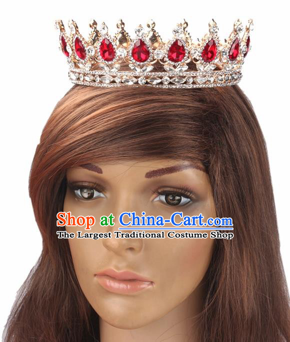 Handmade Wedding Red Rhinestone Royal Crown Baroque Queen Retro Hair Accessories for Women