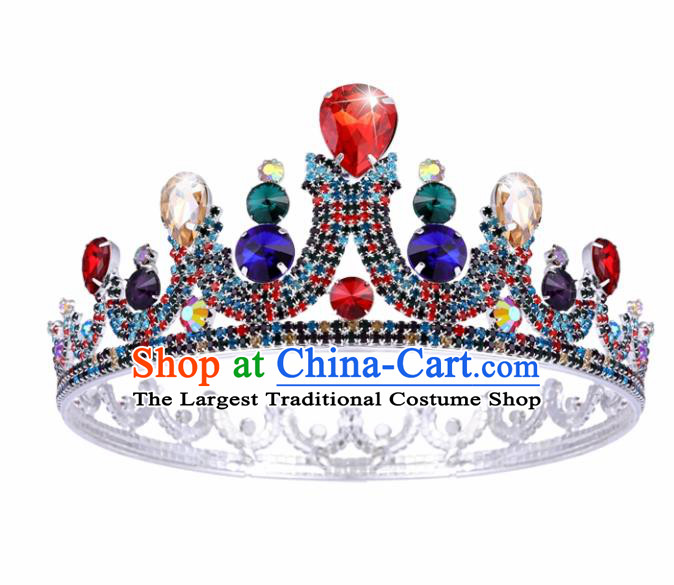 Top Grade Baroque Handmade Colorful Crystal Royal Crown Bride Retro Wedding Hair Accessories for Women
