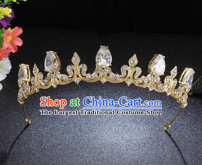 Top Grade Princess Rhinestone Royal Crown Retro Golden Hair Clasp Baroque Wedding Bride Hair Accessories for Women