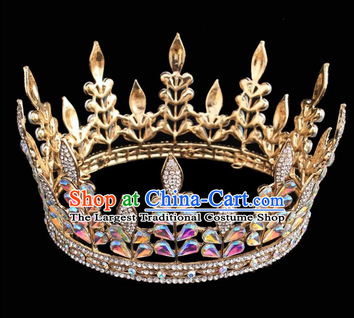 Top Grade Queen Round Golden Royal Crown Retro Baroque Wedding Bride Hair Accessories for Women