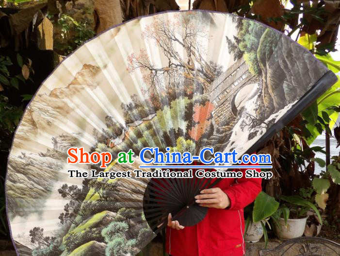 Chinese Traditional Fans Decoration Crafts Hand Ink Painting Black Frame Folding Fans Paper Fans