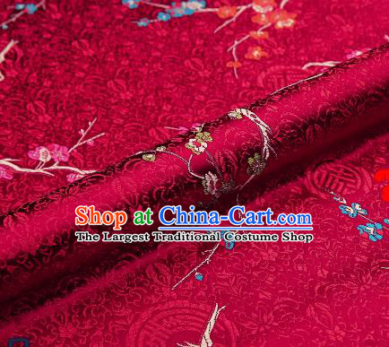 Asian Chinese Purplish Red Brocade Fabric Traditional Plum Blossom Pattern Design Satin Tang Suit Silk Fabric Material