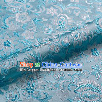 Asian Chinese Blue Brocade Fabric Traditional Flowers Pattern Design Satin Pillow Silk Fabric Material