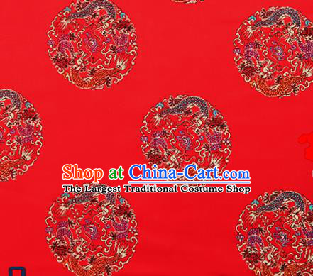 Traditional Chinese Red Brocade Fabric Asian Dragons Pattern Design Satin Cushion Silk Fabric Material