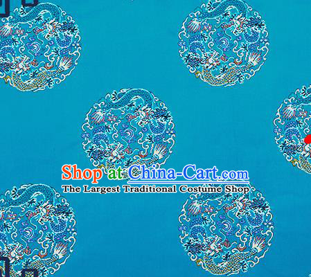 Traditional Chinese Blue Brocade Fabric Asian Dragons Pattern Design Satin Cushion Silk Fabric Material