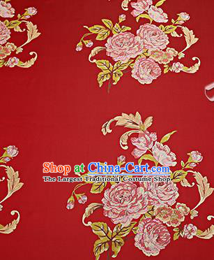Chinese Traditional Red Brocade Fabric Asian Peony Pattern Design Satin Cushion Silk Fabric Material