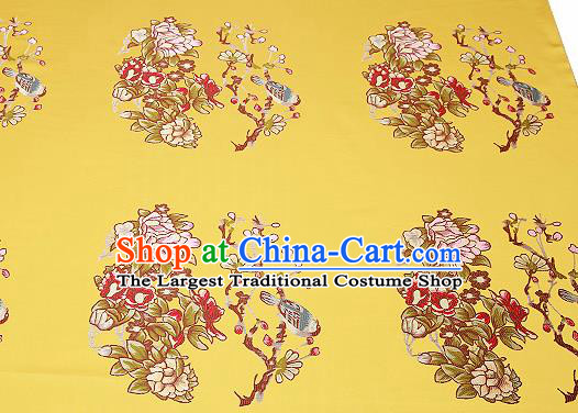 Chinese Traditional Yellow Brocade Fabric Asian Embroidery Pattern Design Satin Cushion Silk Fabric Material