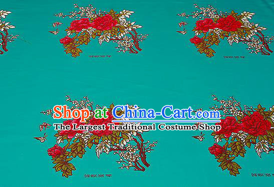 Chinese Traditional Green Brocade Fabric Asian Embroidery Peony Pattern Design Satin Cushion Silk Fabric Material